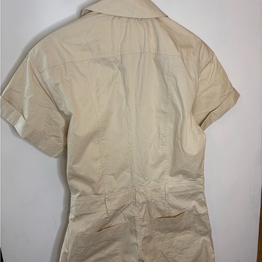 ZARA NWOT Women's Beige Cotton Cargo Utility Wide Leg Zip Jumpsuit - Picture 11 of 14